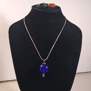Art glass pendants (3) w/ 925 Silver Necklace Cattagecore Grandmacore Handmade
